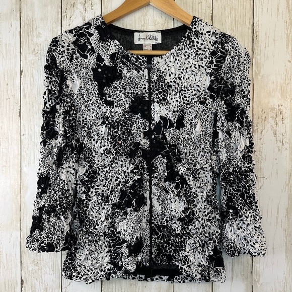 Joseph Ribkoff Jackets & Blazers - Joseph Ribkoff Textured Stretchy Sequin Embellished Zip Front Jacket Womens 8